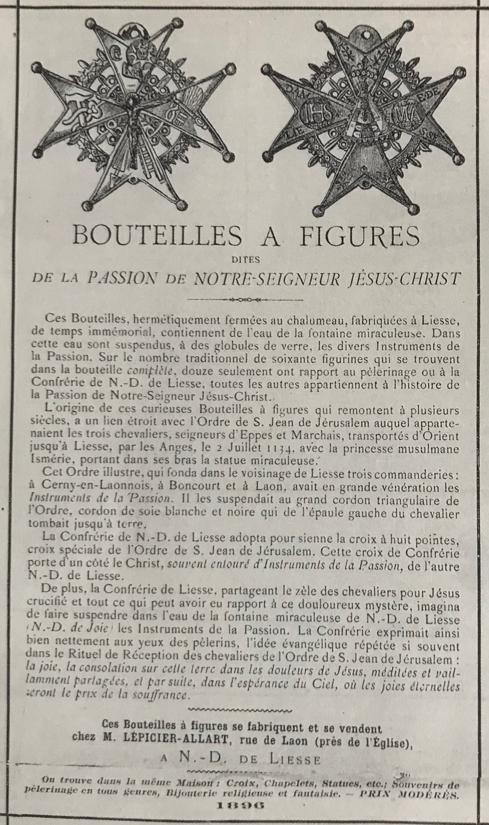 Bouteille de la passion et croix de Liesse