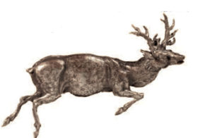 Bas-relief au cerf poursuivi par un chien à l’orée d’une forêt